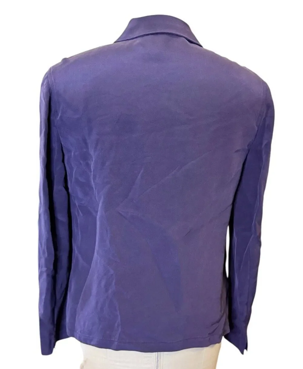 Talbots Pure Silk Blouse Deep Purple Button Front Sz. 8 Old Money Career